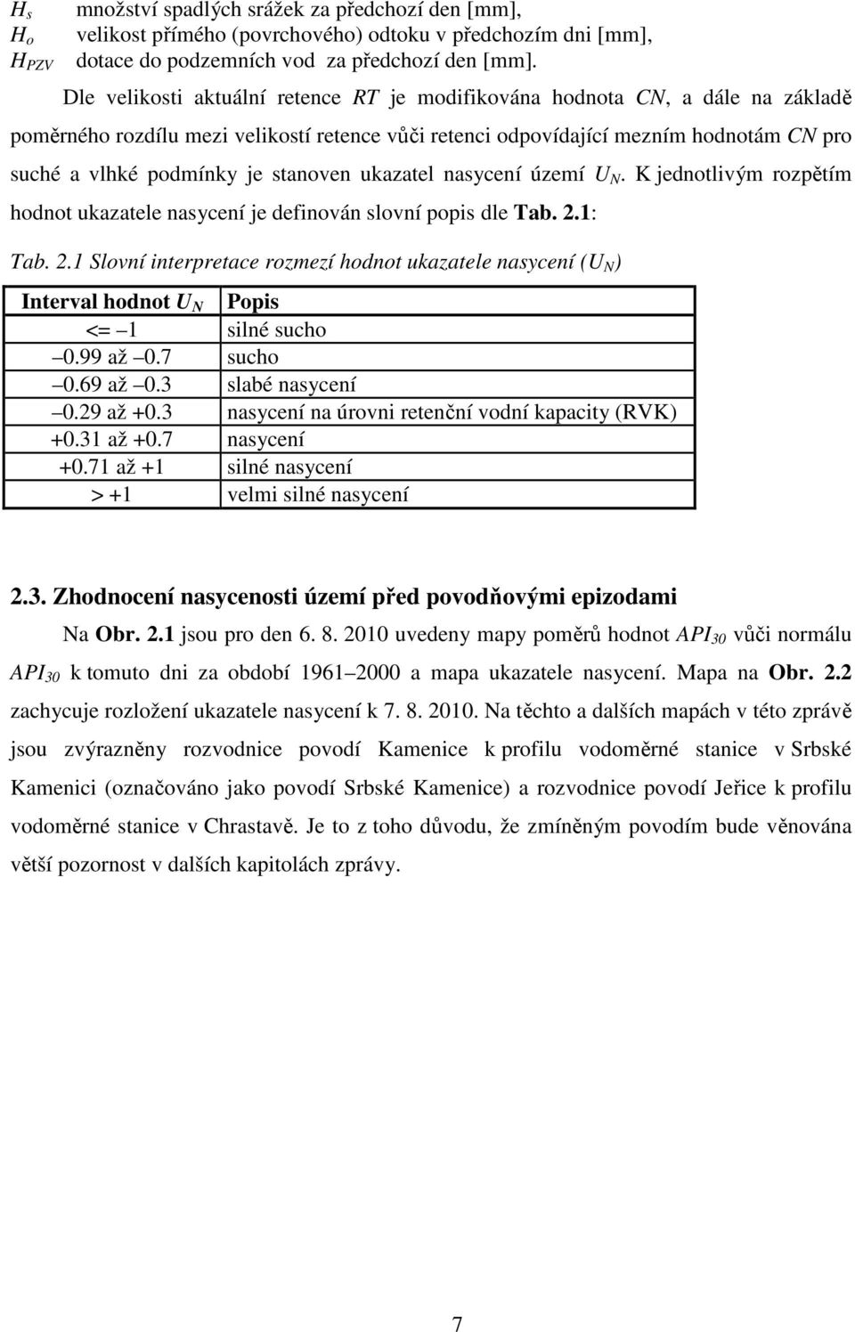 stanoven ukazatel nasycení území U N. K jednotlivým rozpětím hodnot ukazatele nasycení je definován slovní popis dle Tab. 2.