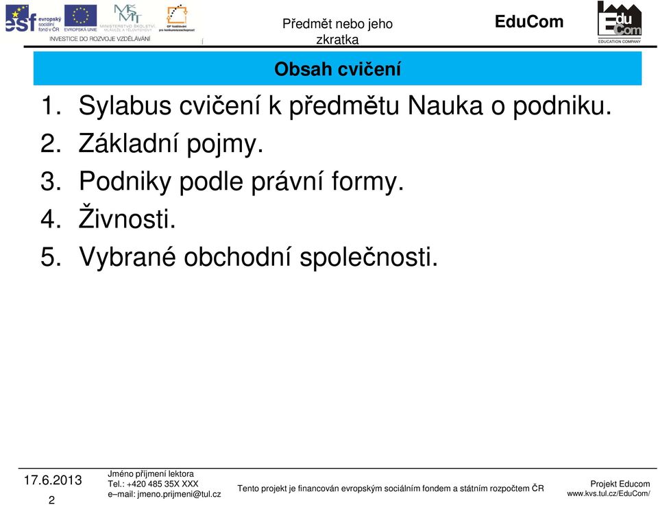 podniku. 2. Základní pojmy. 3.