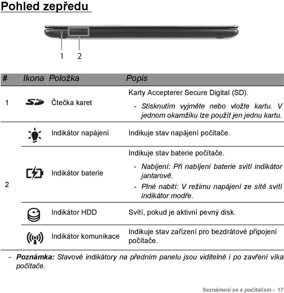 - Nabíjení: Při nabíjení baterie svítí indikátor jantarově. - Plné nabití: V režimu napájení ze sítě svítí indikátor modře. Svítí, pokud je aktivní pevný disk.