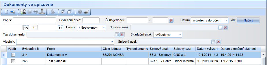 zkratka spisového uzlu číslo archivní krabice popis archivní krabice rok vyřízení spisový znak skartační znak skartační lhůta rok skartace 9.4.2.