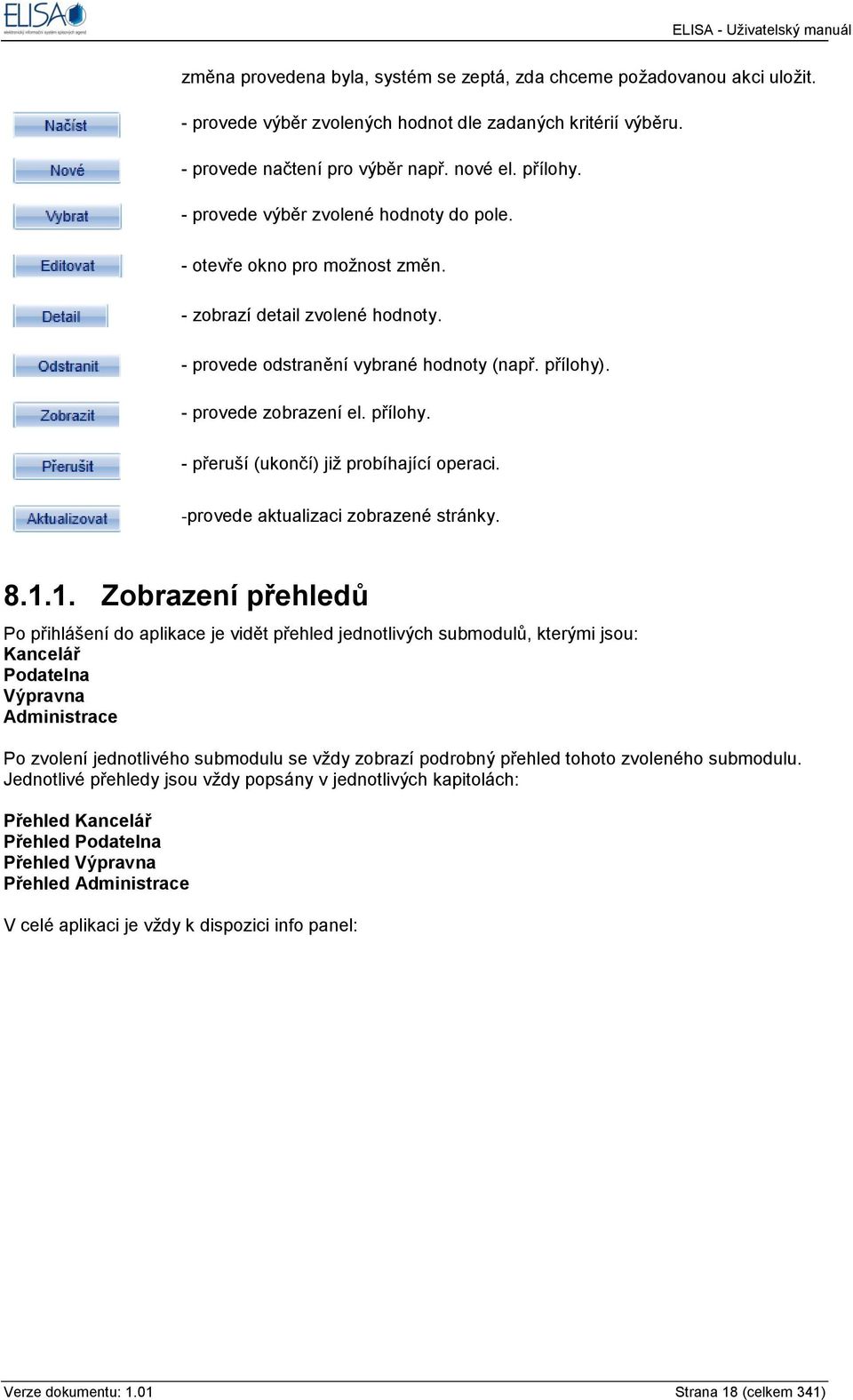 . - provede zobrazení el. přílohy. - přeruší (ukončí) již probíhající operaci. -provede aktualizaci zobrazené stránky. 8.1.