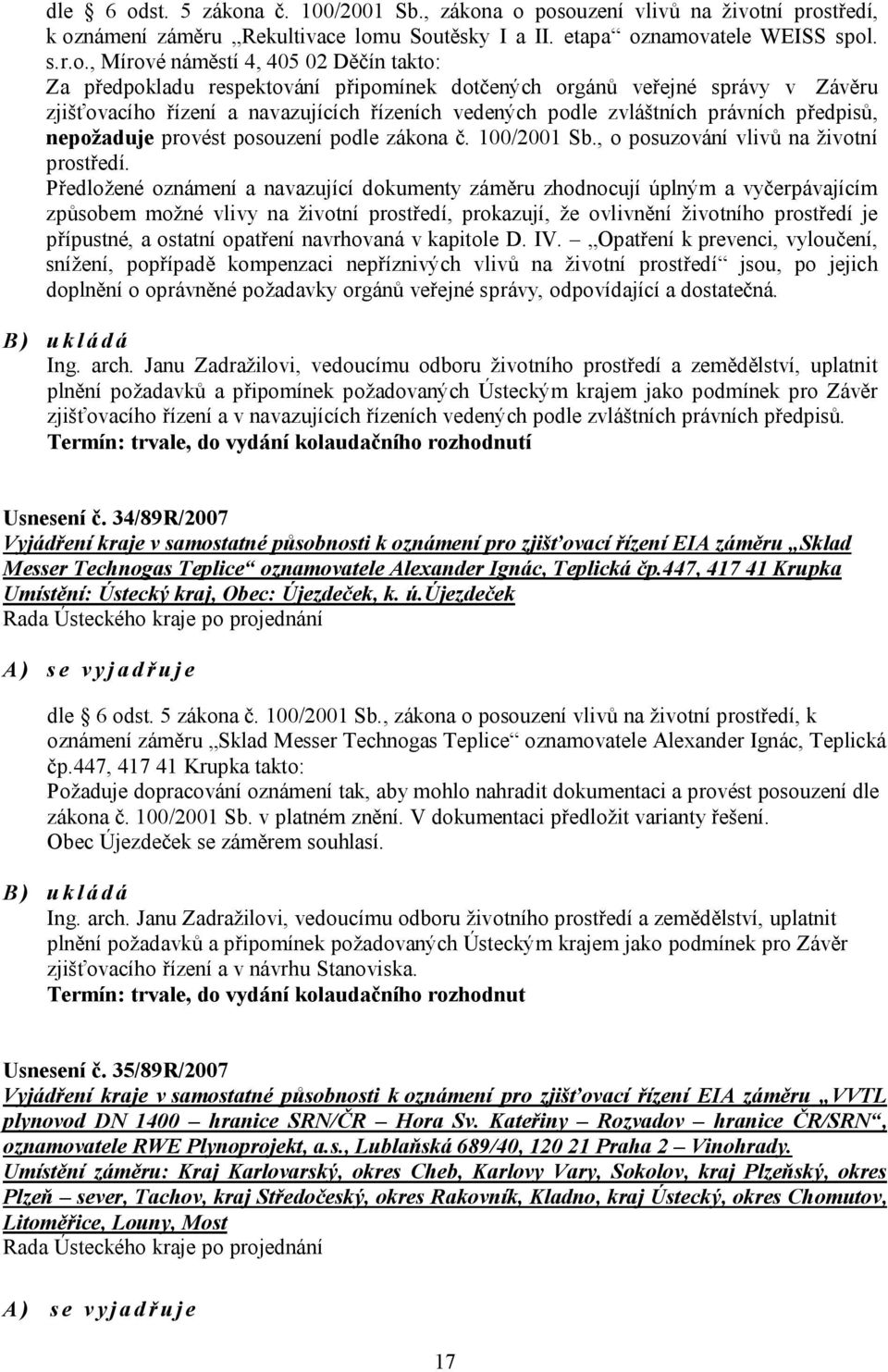 a č. 100/2001 Sb., zákon