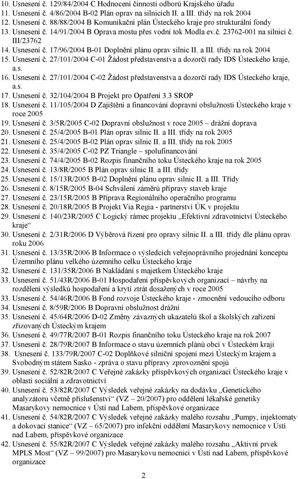 Usnesení č. 27/101/2004 C-01 Žádost představenstva a dozorčí rady IDS Ústeckého kraje, a.s. 16. Usnesení č. 27/101/2004 C-02 Žádost představenstva a dozorčí rady IDS Ústeckého kraje, a.s. 17.