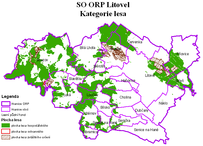 Mapa 6 Zemědělská půda Mapa 7 Kategorie lesa Zdroj: Územně analytické podklady pro správní obvod ORP Litovel Zdroj: Územně analytické podklady pro správní obvod ORP Litovel G.