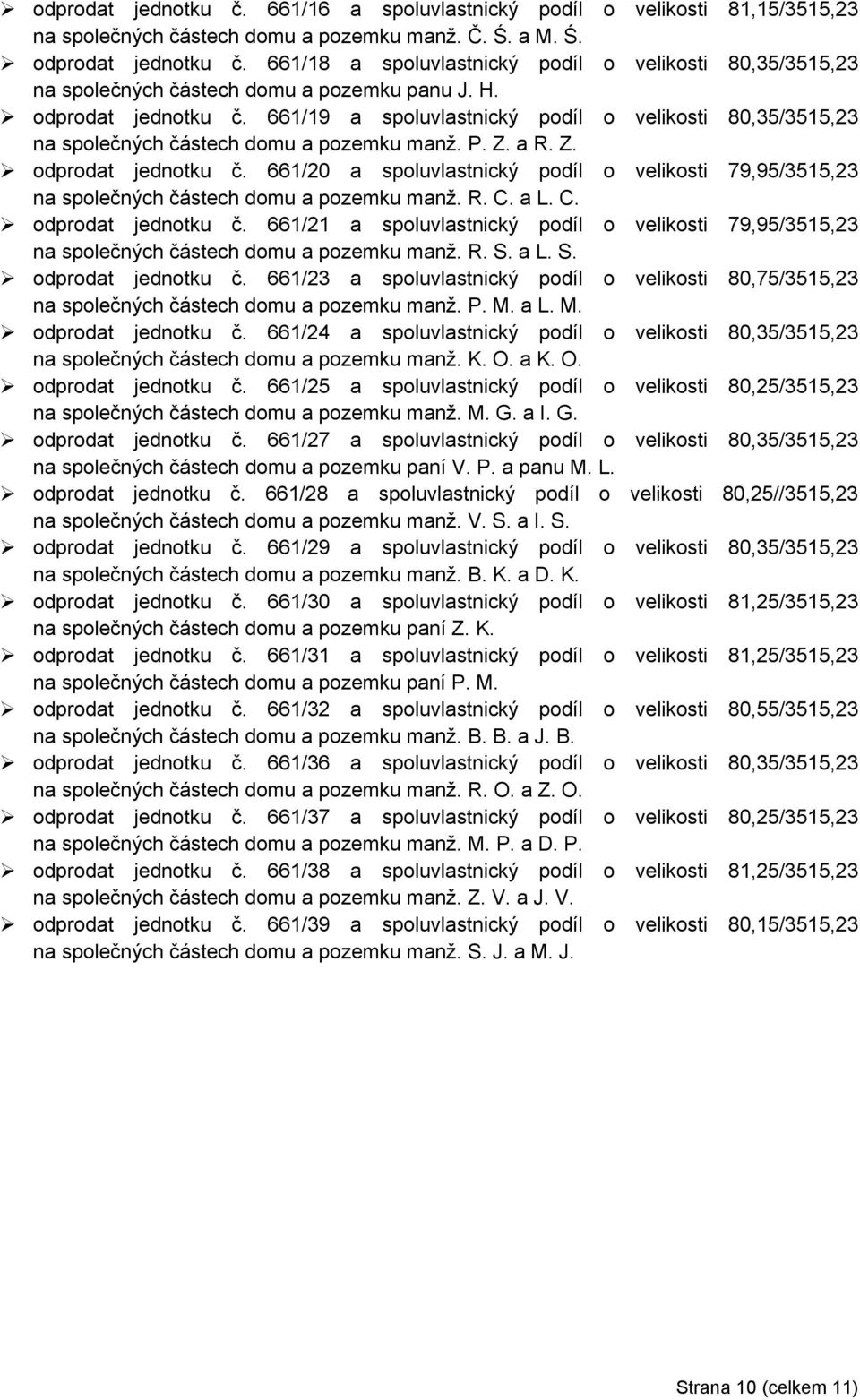 661/19 a spoluvlastnický podíl o velikosti 80,35/3515,23 na společných částech domu a pozemku manž. P. Z. a R. Z. odprodat jednotku č.