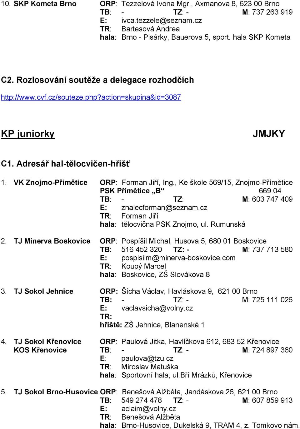 , Ke škole 569/15, Znojmo-Přímětice PSK Přímětice B 669 04 TB: - TZ: M: 603 747 409 E: znalecforman@seznam.cz TR: Forman Jiří hala: tělocvična PSK Znojmo, ul. Rumunská 2.