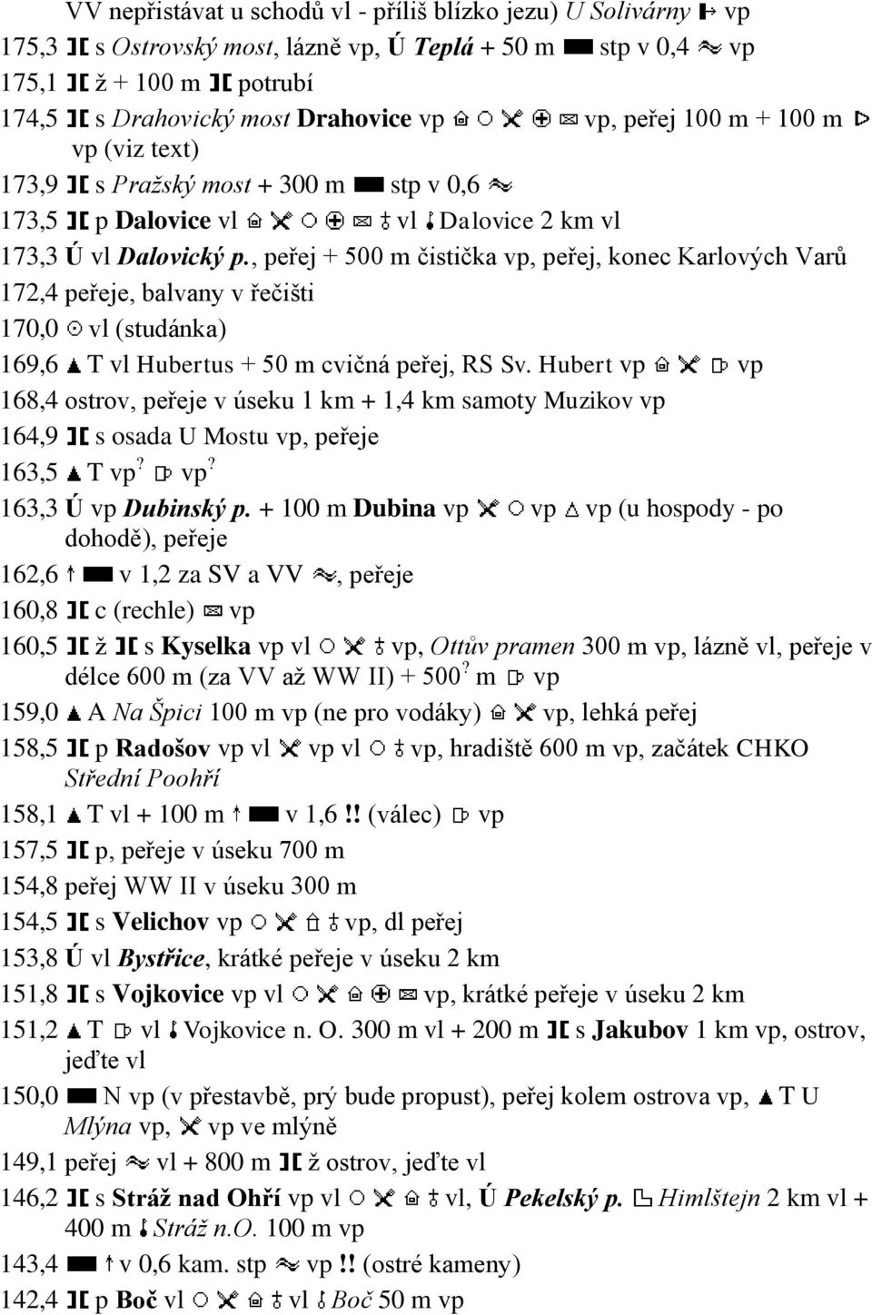 , peřej + 500 m čistička vp, peřej, konec Karlových Varů 172,4 peřeje, balvany v řečišti 170,0 vl (studánka) 169,6 T vl Hubertus + 50 m cvičná peřej, RS Sv.