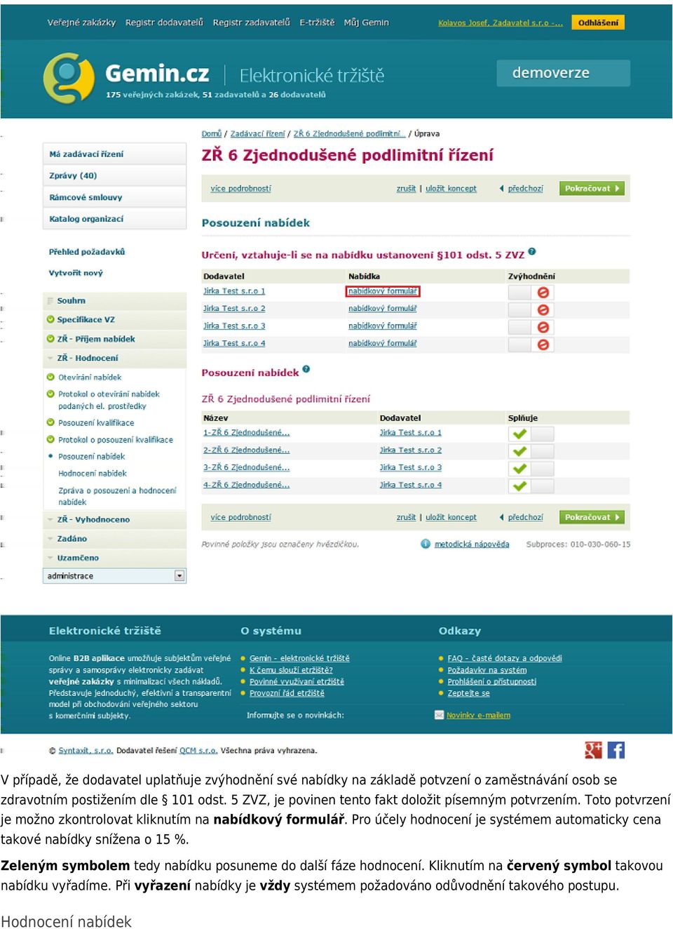 Pro účely hodnocení je systémem automaticky cena takové nabídky snížena o 15 %.