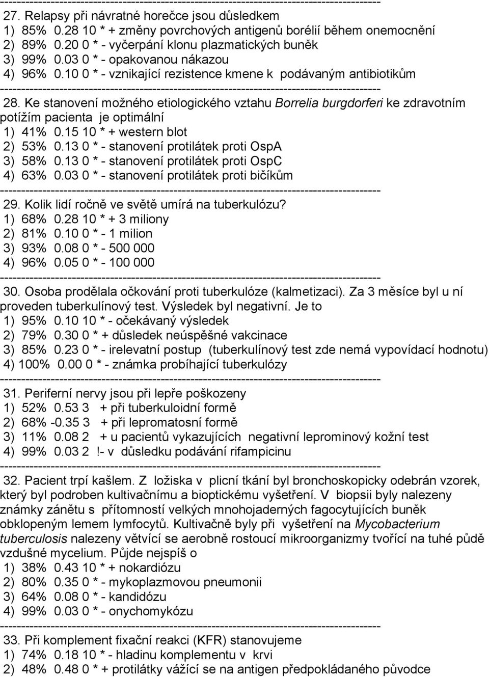 Ke stanovení možného etiologického vztahu Borrelia burgdorferi ke zdravotním potížím pacienta je optimální 1) 41% 0.15 10 * + western blot 2) 53% 0.13 0 * - stanovení protilátek proti OspA 3) 58% 0.