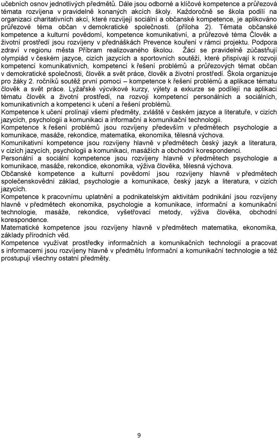 Témata občanské kompetence a kulturní povědomí, kompetence komunikativní, a průřezové téma Člověk a životní prostředí jsou rozvíjeny v přednáškách Prevence kouření v rámci projektu.