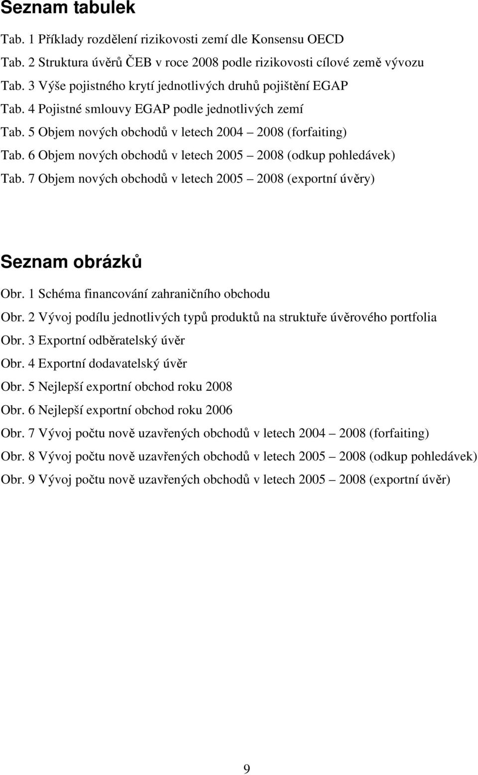 6 Objem nových obchodů v letech 2005 2008 (odkup pohledávek) Tab. 7 Objem nových obchodů v letech 2005 2008 (exportní úvěry) Seznam obrázků Obr. 1 Schéma financování zahraničního obchodu Obr.