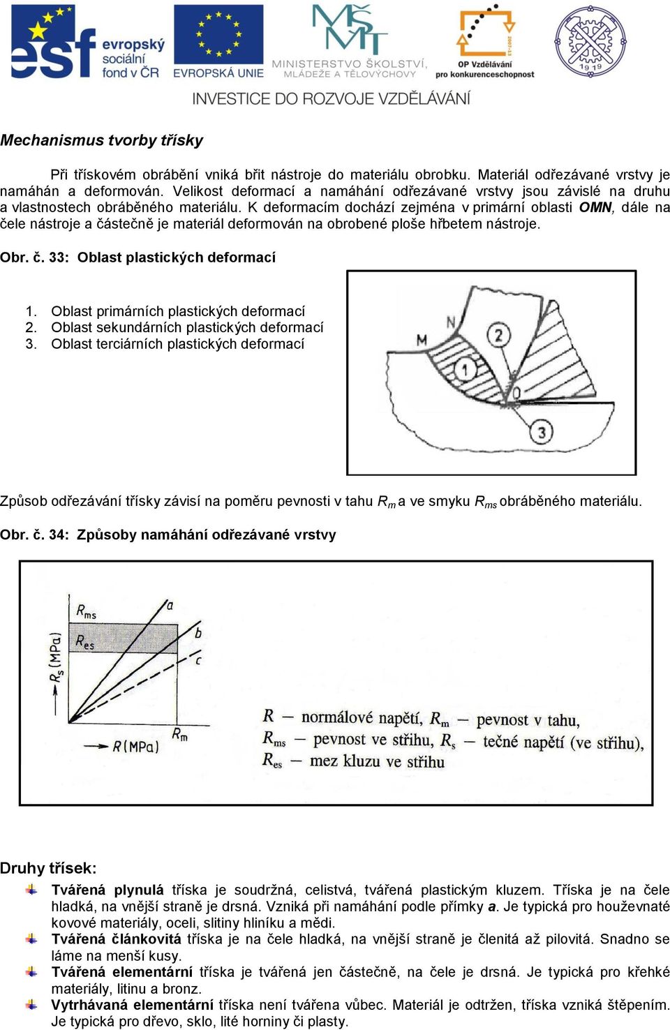 K deformacím dochází zejména v primární oblasti OMN, dále na čele nástroje a částečně je materiál deformován na obrobené ploše hřbetem nástroje. Obr. č. 33: Oblast plastických deformací 1.