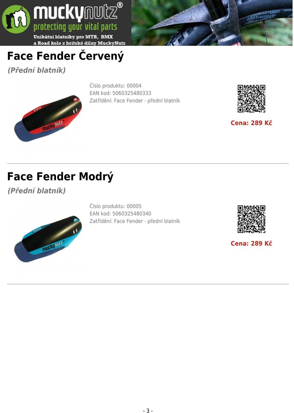 289 Kč Face Fender Modrý Číslo produktu: 00005 EAN kod: