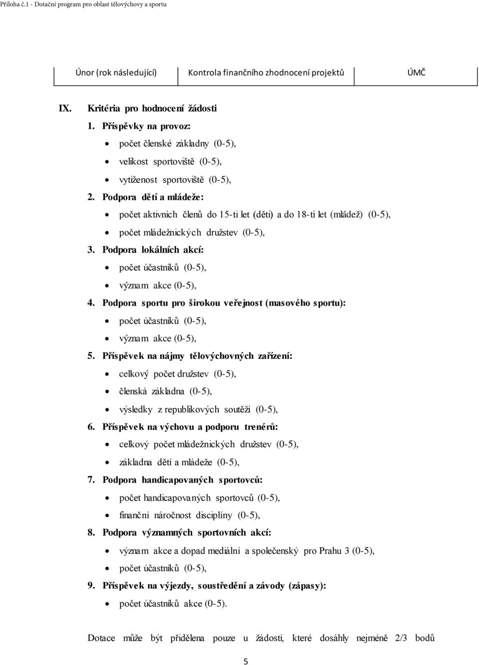 Podpora dětí a mládeže: počet aktivních členů do 15-ti let (děti) a do 18-ti let (mládež) (0-5), počet mládežnických družstev (0-5), 3.