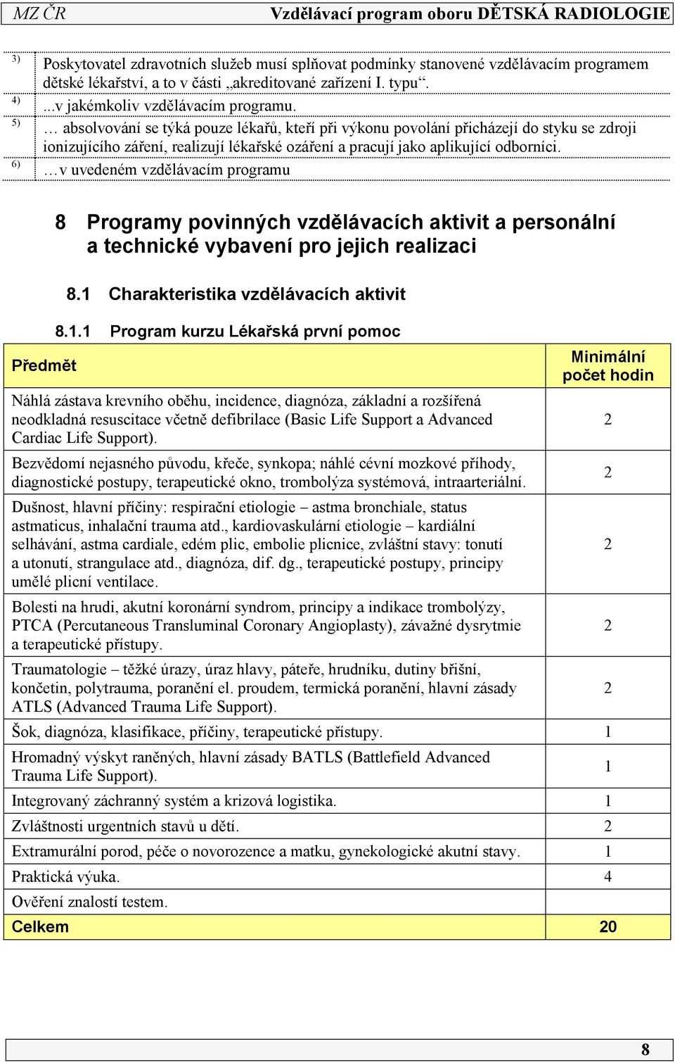 v uvedeném vzdělávacím programu Předmět 8 Programy povinných vzdělávacích aktivit a personální a technické vybavení pro jejich realizaci 8. Charakteristika vzdělávacích aktivit 8.
