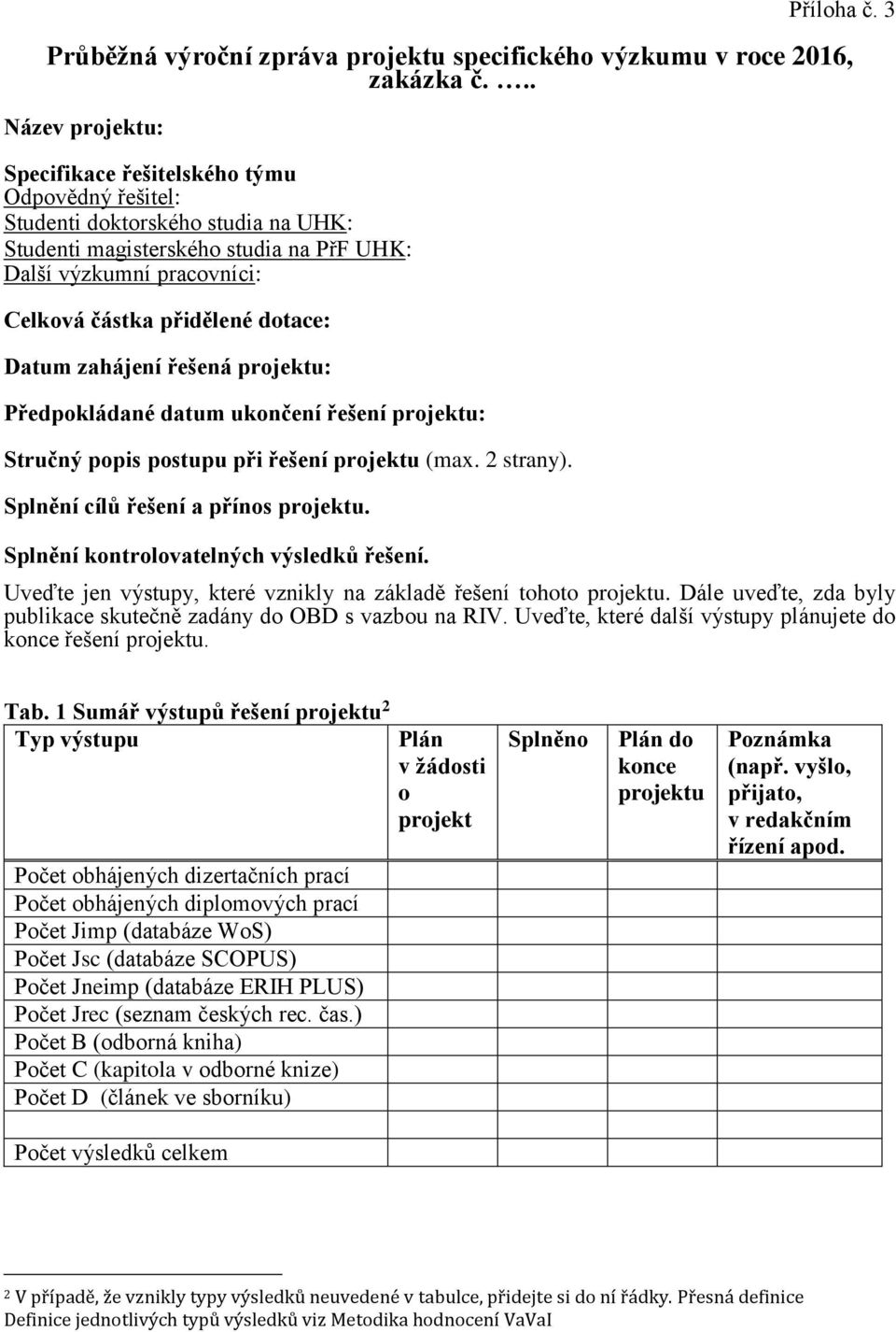 dotace: Datum zahájení řešená projektu: Předpokládané datum ukončení řešení projektu: Stručný popis postupu při řešení projektu (max. 2 strany). Splnění cílů řešení a přínos projektu.