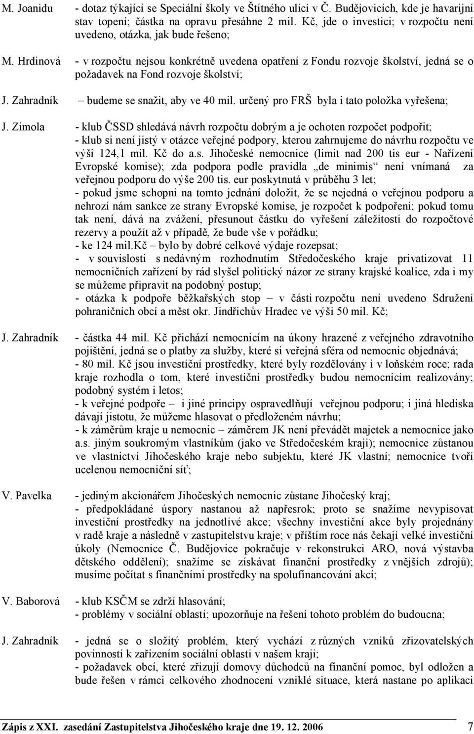 Hrdinová - v rozpočtu nejsou konkrétně uvedena opatření z Fondu rozvoje školství, jedná se o požadavek na Fond rozvoje školství; J. Zahradník budeme se snažit, aby ve 40 mil.