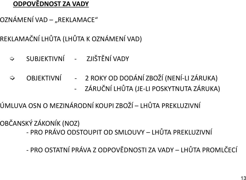 POSKYTNUTA ZÁRUKA) ÚMLUVA OSN O MEZINÁRODNÍ KOUPI ZBOŽÍ LHŮTA PREKLUZIVNÍ OBČANSKÝ ZÁKONÍK (NOZ) -