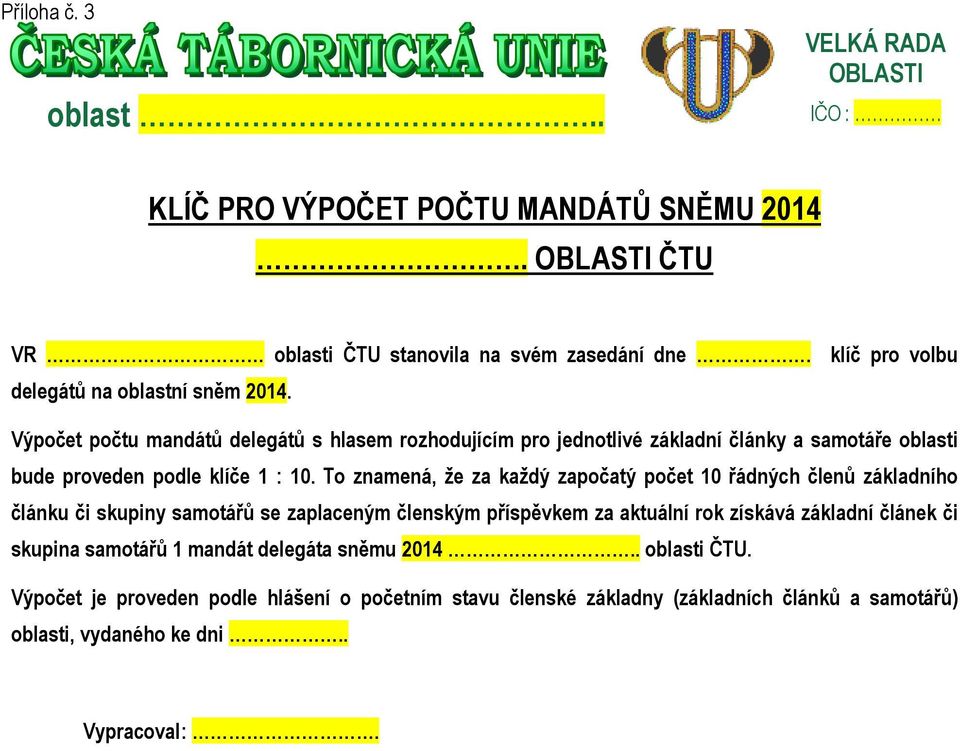 To znamená, že za každý započatý počet 10 řádných ů základního článku či skupiny samotářů se zaplaceným ským příspěvkem za aktuální rok získává základní článek či