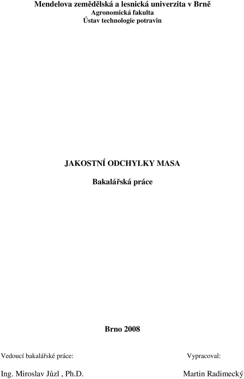 ODCHYLKY MASA Bakalářská práce Brno 2008 Vedoucí
