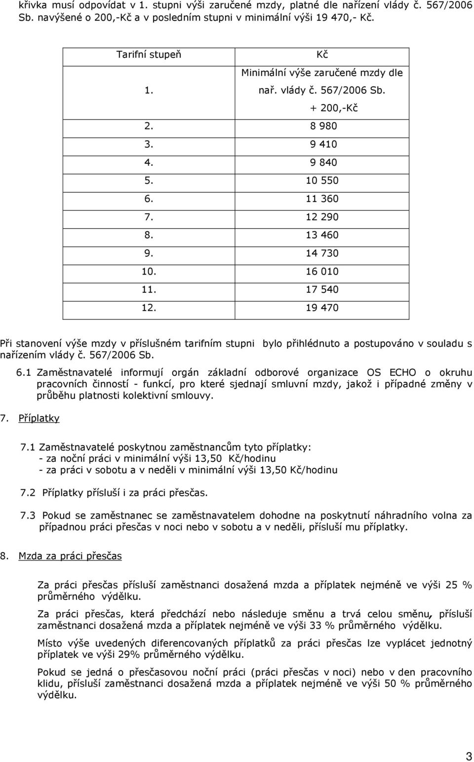 19 470 Při stanovení výše mzdy v příslušném tarifním stupni bylo přihlédnuto a postupováno v souladu s nařízením vlády č. 567/2006 Sb. 6.