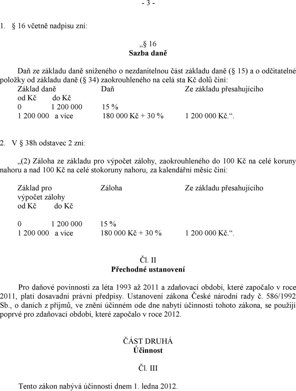 Základ daně Daň Ze základu přesahujícího od Kč do Kč 0 1 20