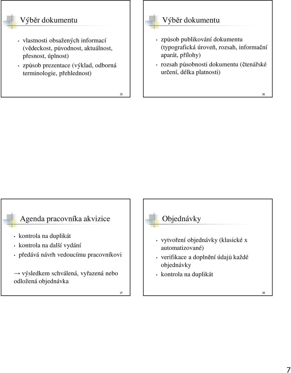 určení, délka platnosti) 25 26 Agenda pracovníka akvizice kontrola na duplikát kontrola na další vydání předává návrh vedoucímu pracovníkovi výsledkem