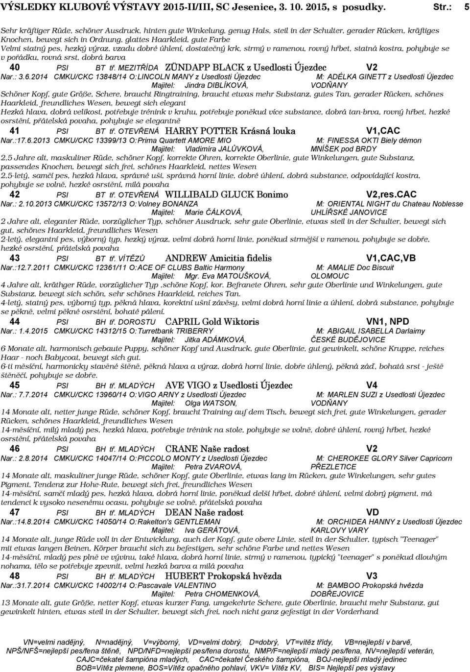 statný pes, hezký výraz, vzadu dobré úhlení, dostatečný krk, strmý v ramenou, rovný hřbet, statná kostra, pohybuje se v pořádku, rovná srst, dobrá barva 40 PSI BT tř.