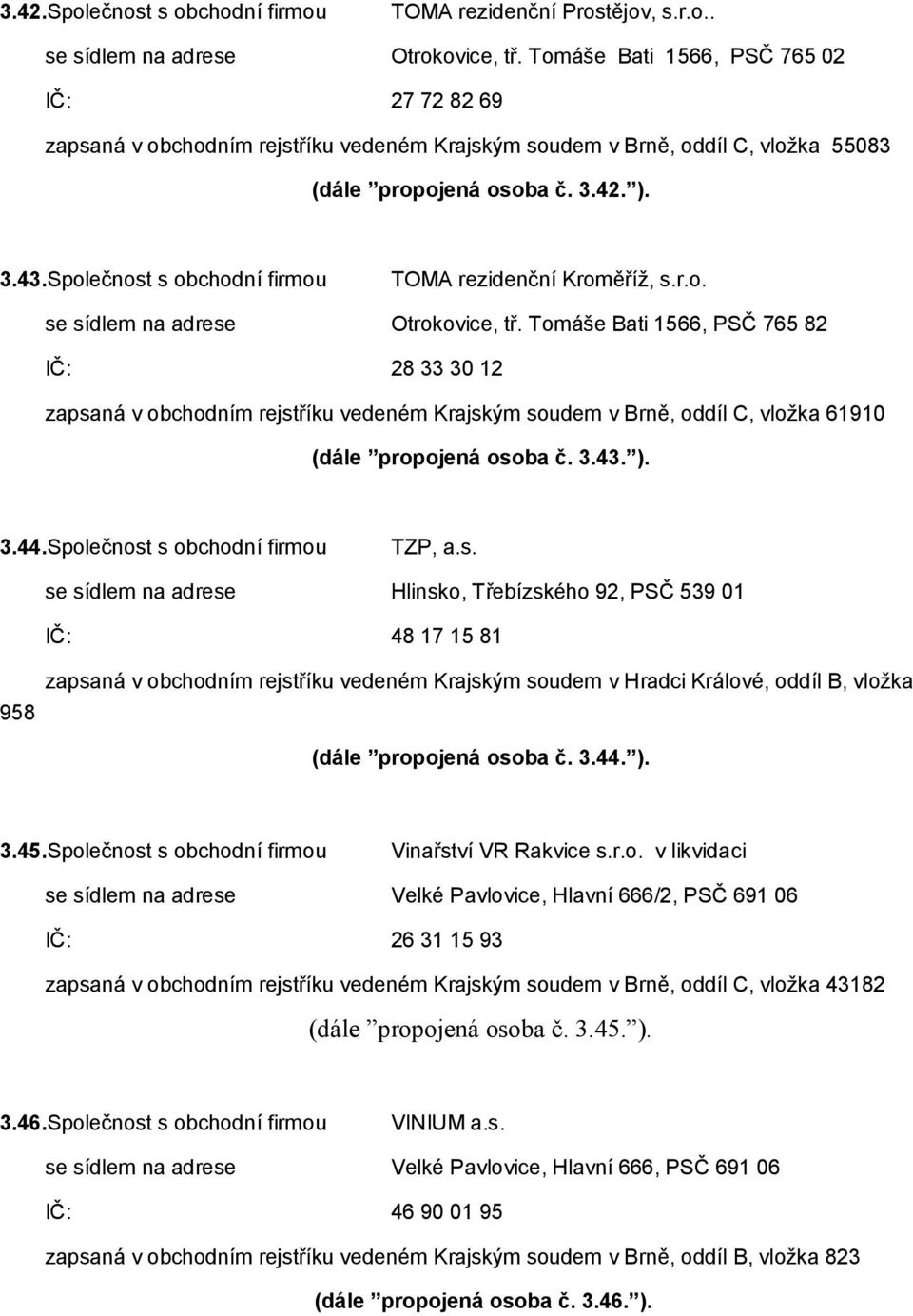 Společnost s obchodní firmou TOMA rezidenční Kroměříž, s.r.o. se sídlem na adrese Otrokovice, tř.