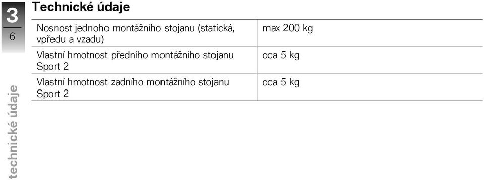 hmotnost předního montážního stojanu Sport 2 Vlastní