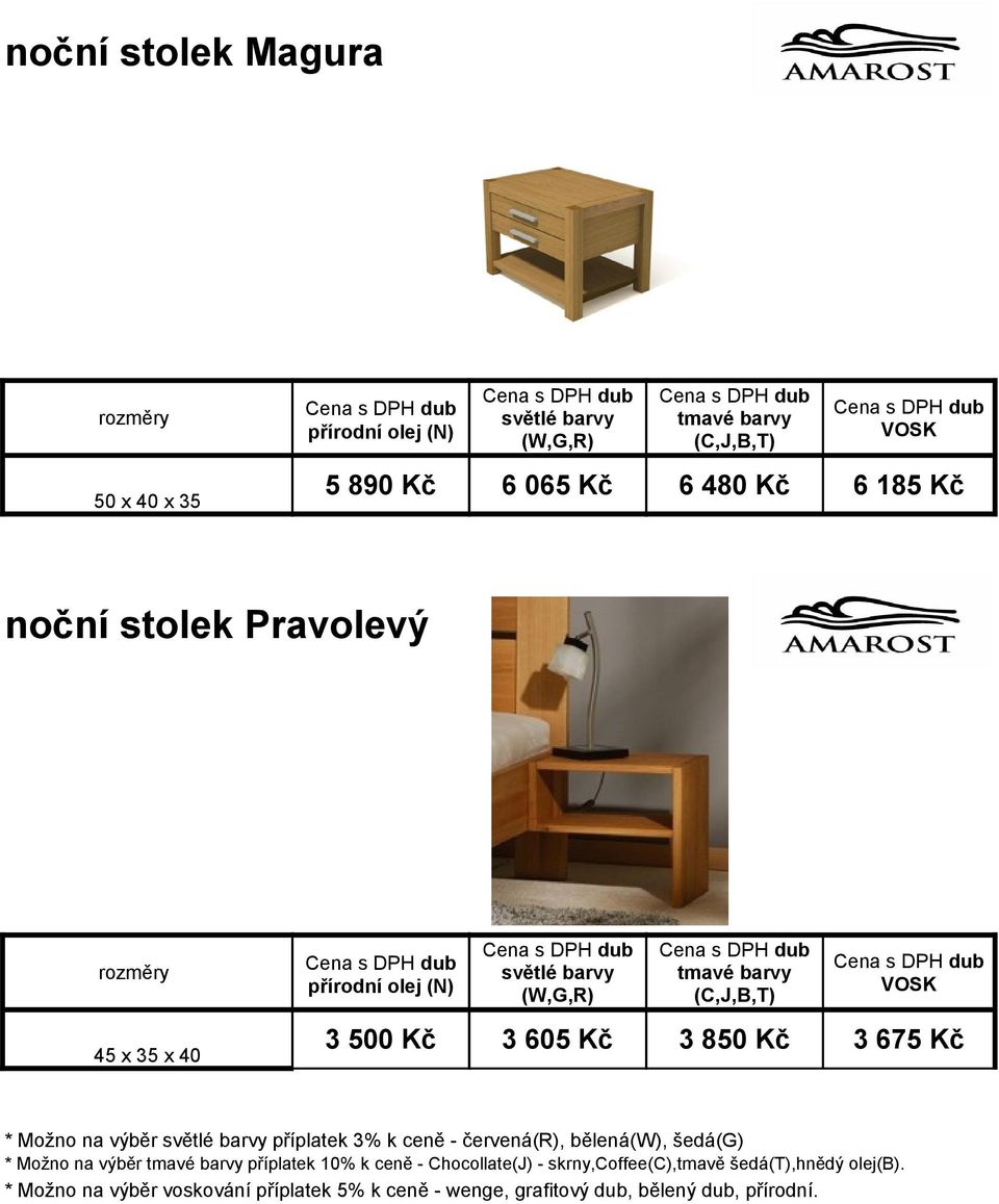 červená(r), bělená(w), šedá(g) * Možno na výběr příplatek 10% k ceně - Chocollate(J) -