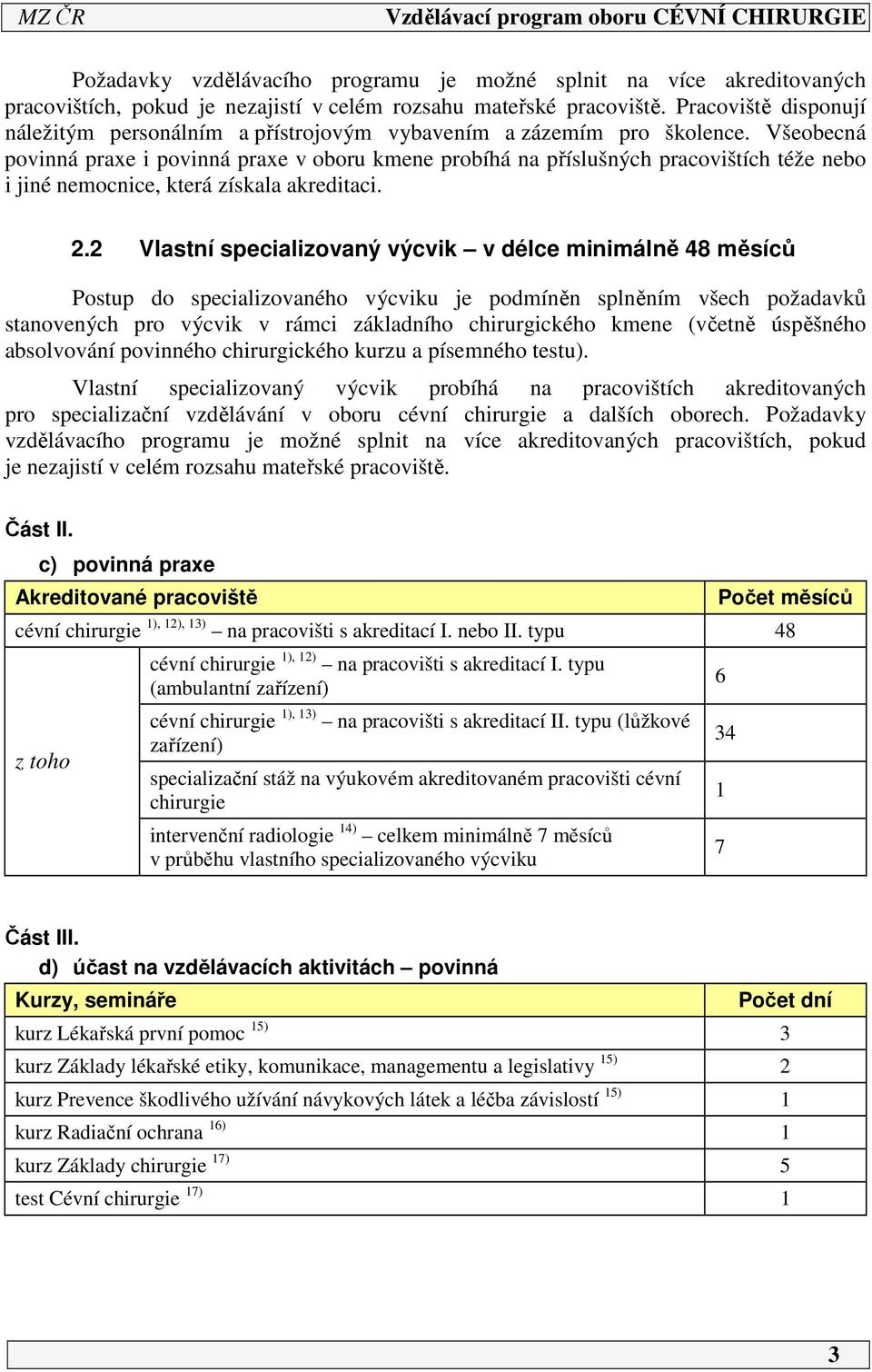 Všeobecná povinná praxe i povinná praxe v oboru kmene probíhá na příslušných pracovištích téže nebo i jiné nemocnice, která získala akreditaci.