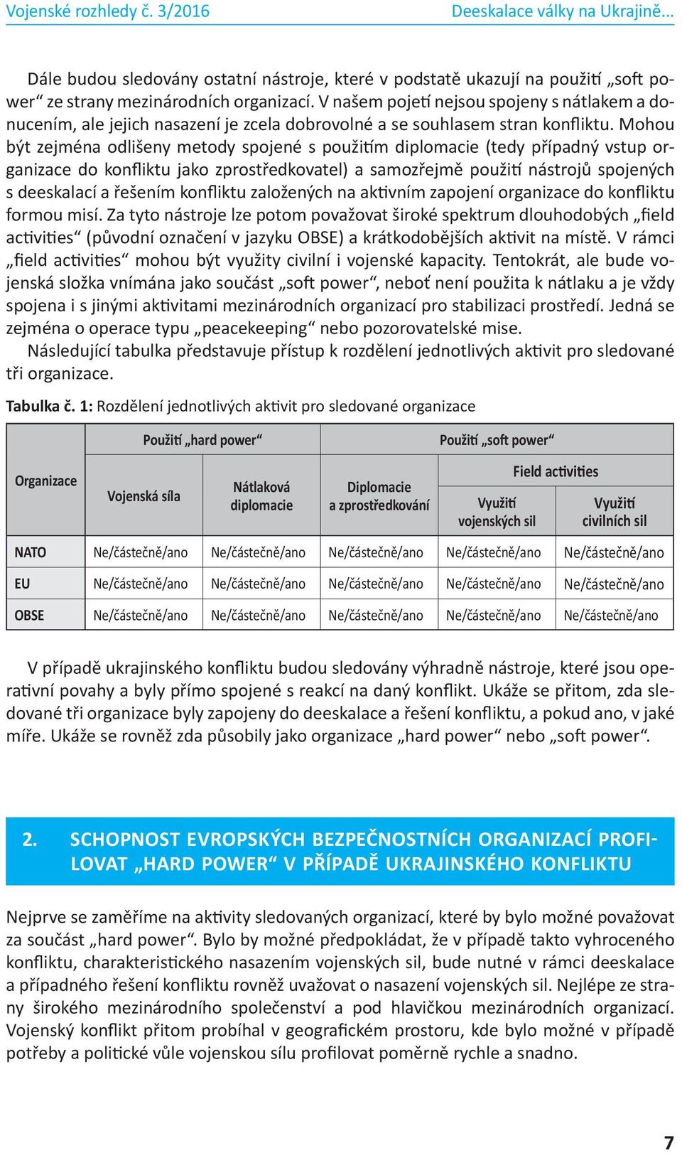 Mohou být zejména odlišeny metody spojené s použitím diplomacie (tedy případný vstup organizace do konfliktu jako zprostředkovatel) a samozřejmě použití nástrojů spojených s deeskalací a řešením