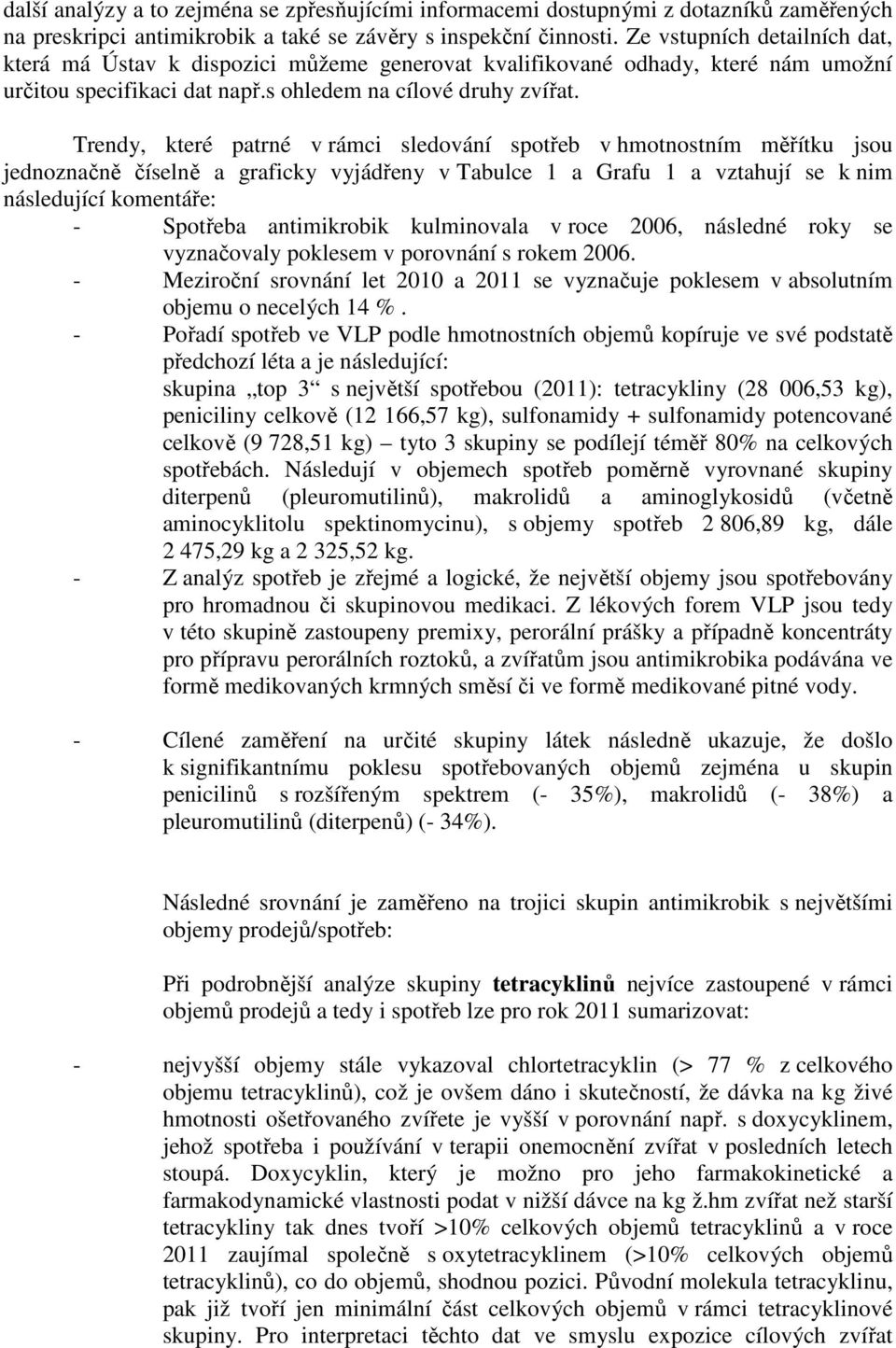 Trendy, které patrné v rámci sledování spotřeb v hmotnostním měřítku jsou jednoznačně číselně a graficky vyjádřeny v Tabulce 1 a Grafu 1 a vztahují se k nim následující komentáře: - Spotřeba