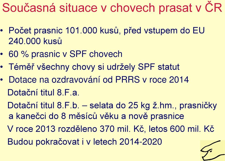 PRRS v roce 2014 Dotační titul 8.F.a. Dotační titul 8.F.b. selata do 25 kg ž.hm.