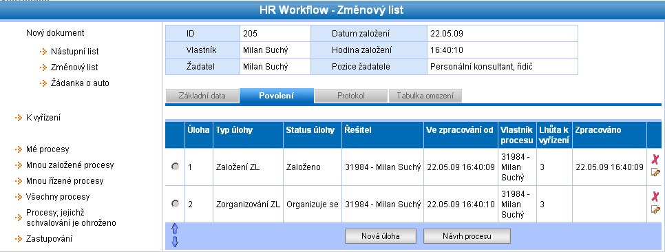 Návrh procesu návrh posloupnosti úloh dle minulých