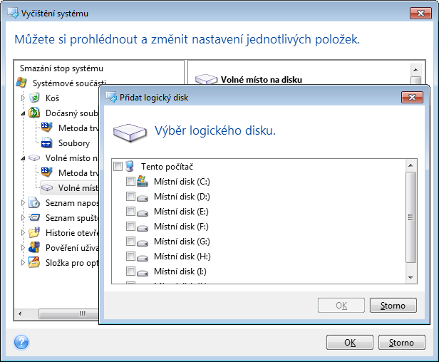 Je možné zadat více různých vyhledávacích řetězců oddělených středníkem, například: *.bak;*.tmp;*.~~~ (bez mezer mezi řetězci).