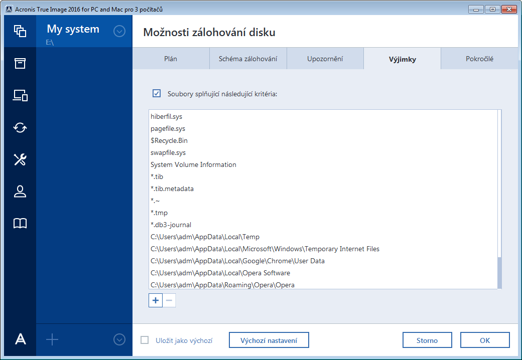 Jak používat výchozí nastavení výjimek Po instalaci aplikace jsou všechny výjimky nastaveny na výchozí hodnoty.