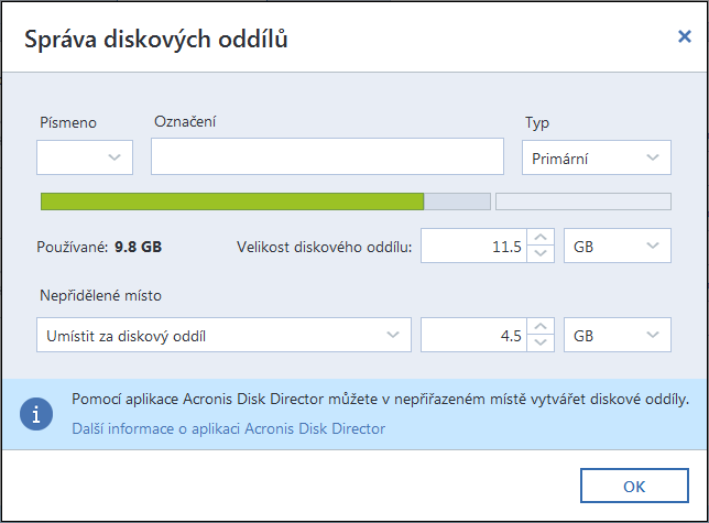 7. [volitelný krok ] Chcete-li nastavit další parametry procesu obnovení disku, klikněte na položku Možnosti. 8. Po dokončení výběru spusťte obnovu kliknutím na tlačítko Obnovit nyní. 5.1.2.