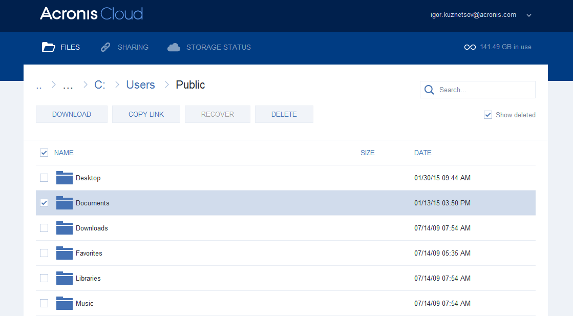 5.3.1 Obnovení dat z online záloh Díky aplikaci Acronis True Image 2016 můžete procházet a obnovovat data zálohovaná v úložišti služby Acronis Cloud.