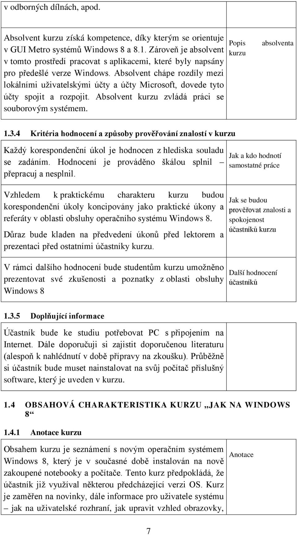 Absolvent chápe rozdíly mezi lokálními uživatelskými účty a účty Microsoft, dovede tyto účty spojit a rozpojit. Absolvent kurzu zvládá práci se souborovým systémem. Popis kurzu absolventa 1.3.