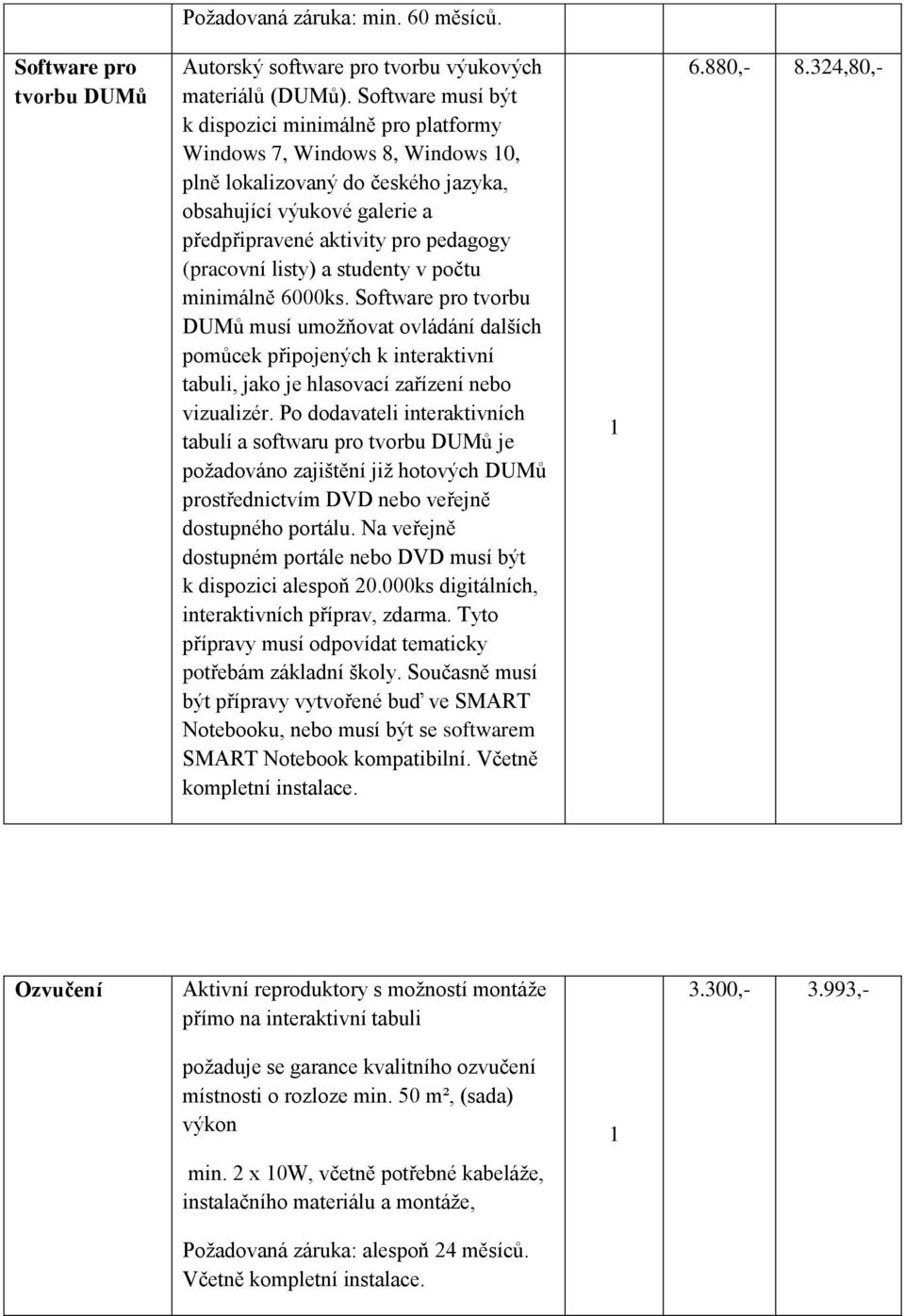 listy) a studenty v počtu minimálně 6000ks. Software pro tvorbu DUMů musí umožňovat ovládání dalších pomůcek připojených k interaktivní tabuli, jako je hlasovací zařízení nebo vizualizér.