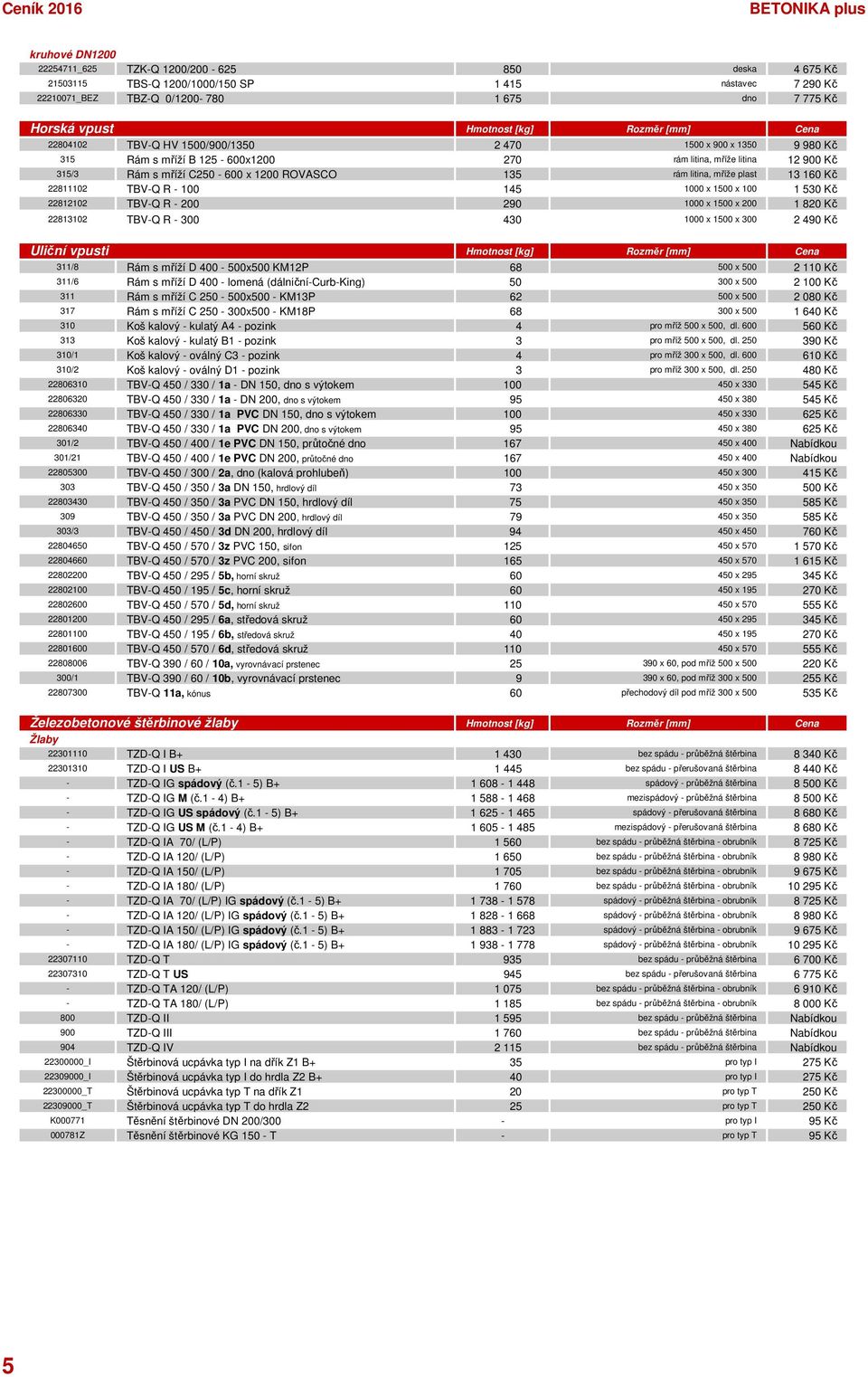 22811102 TBV-Q R - 100 145 1000 x 1500 x 100 1 530 Kč 22812102 TBV-Q R - 200 290 1000 x 1500 x 200 1 820 Kč 22813102 TBV-Q R - 300 430 1000 x 1500 x 300 2 490 Kč Uliční vpusti 311/8 Rám s mříží D