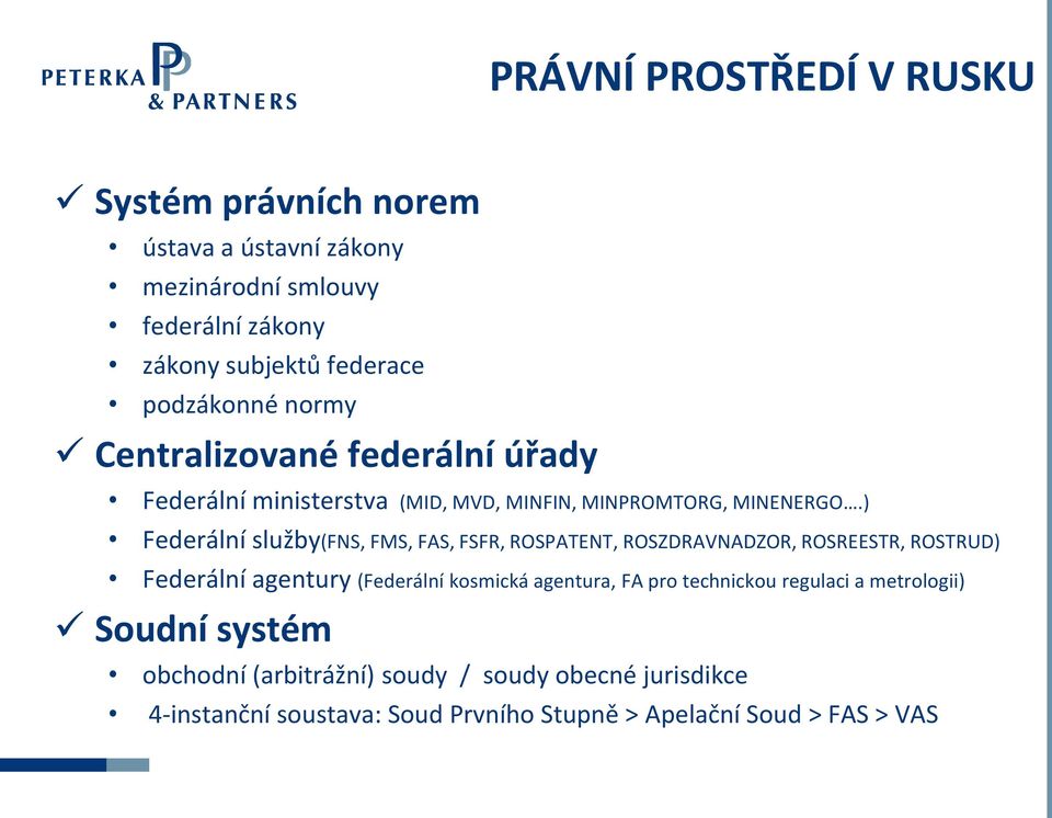 ) Federální služby(fns, FMS, FAS, FSFR, ROSPATENT, ROSZDRAVNADZOR, ROSREESTR, ROSTRUD) Federální agentury (Federální kosmická agentura, FA