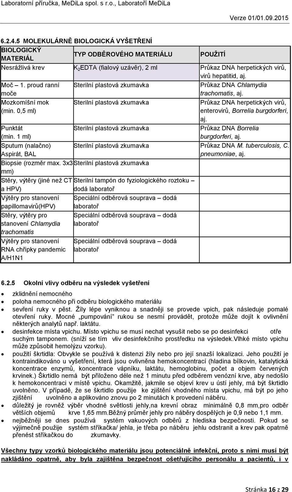 1 ml) Sputum (nalačno) Aspirát, BAL Sterilní plastová zkumavka Průkaz DNA herpetických virů, enterovirů, Borrelia burgdorferi, aj. Sterilní plastová zkumavka Průkaz DNA Borrelia burgdorferi, aj.