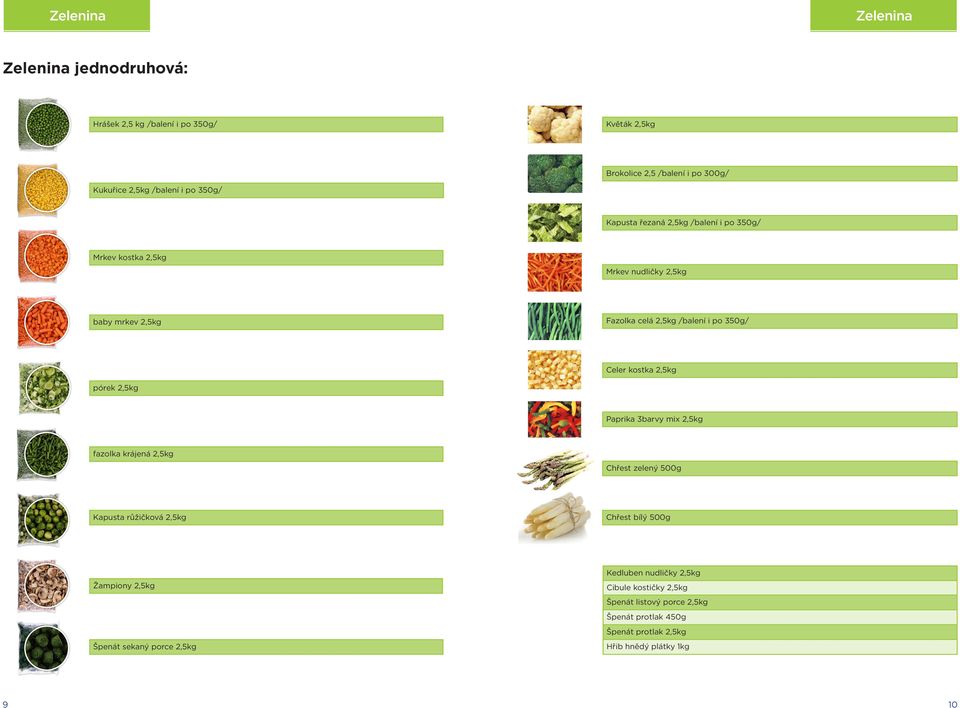 kostka 2,5kg pórek 2,5kg Paprika 3barvy mix 2,5kg fazolka krájená 2,5kg Chřest zelený 500g Kapusta růžičková 2,5kg Chřest bílý 500g Žampiony 2,5kg