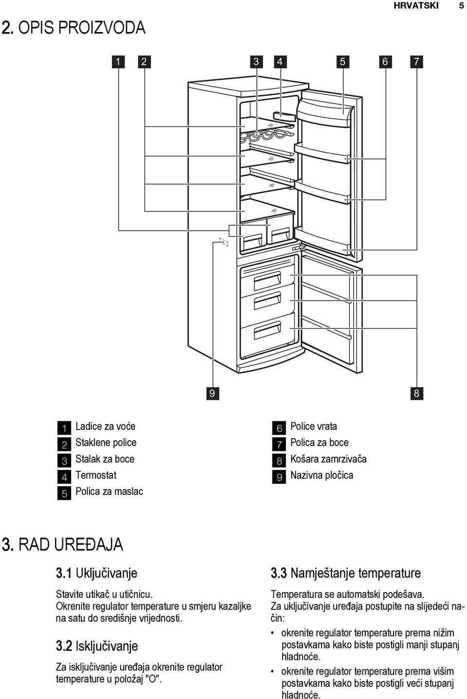 3.3 Namještanje temperature Temperatura se automatski podešava.