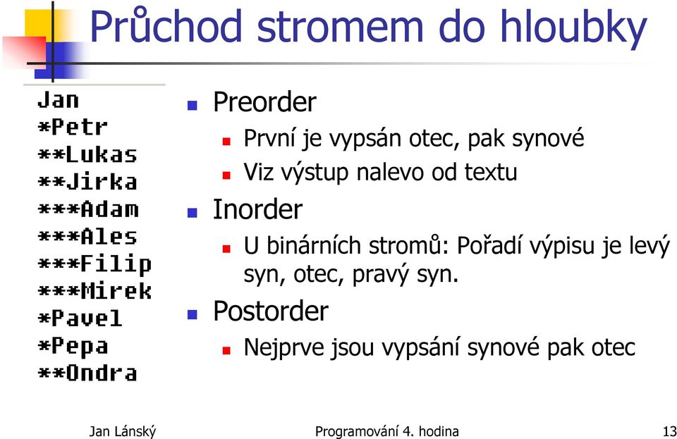 Pořadí výpisu je levý syn, otec, pravý syn.