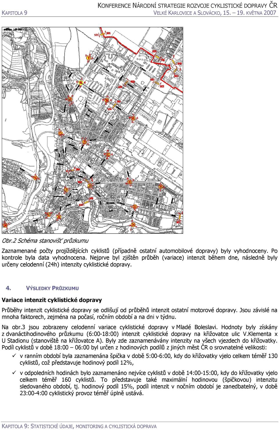 VÝSLEDKY PRŮZKUMU Variace intenzit cyklistické dopravy Průběhy intenzit cyklistické dopravy se odlišují od průběhů intenzit ostatní motorové dopravy.