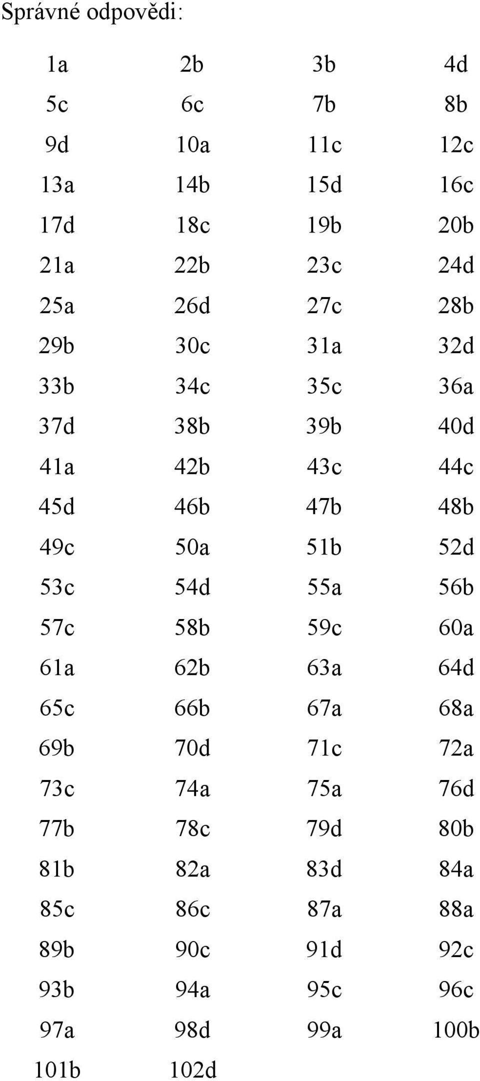 51b 52d 53c 54d 55a 56b 57c 58b 59c 60a 61a 62b 63a 64d 65c 66b 67a 68a 69b 70d 71c 72a 73c 74a 75a 76d